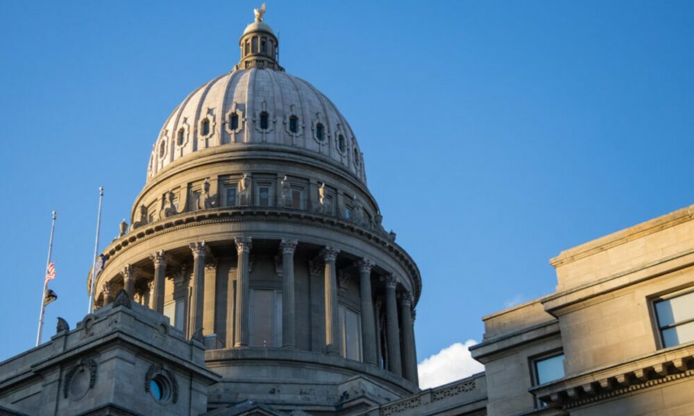 View of the dome of the Idaho State Capitol Building in Boise, Idaho.