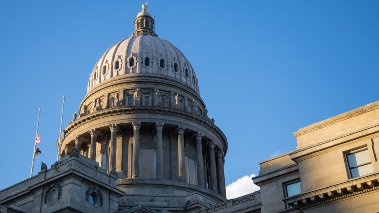 View of the dome of the Idaho State Capitol Building in Boise, Idaho.